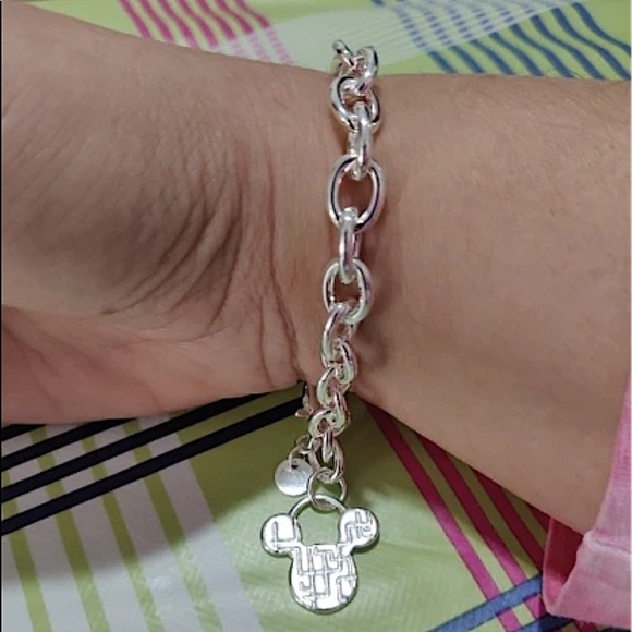 Sterling Silver Mickey Mouse Chain Link Charm Bracelet - Picture 8 of 10